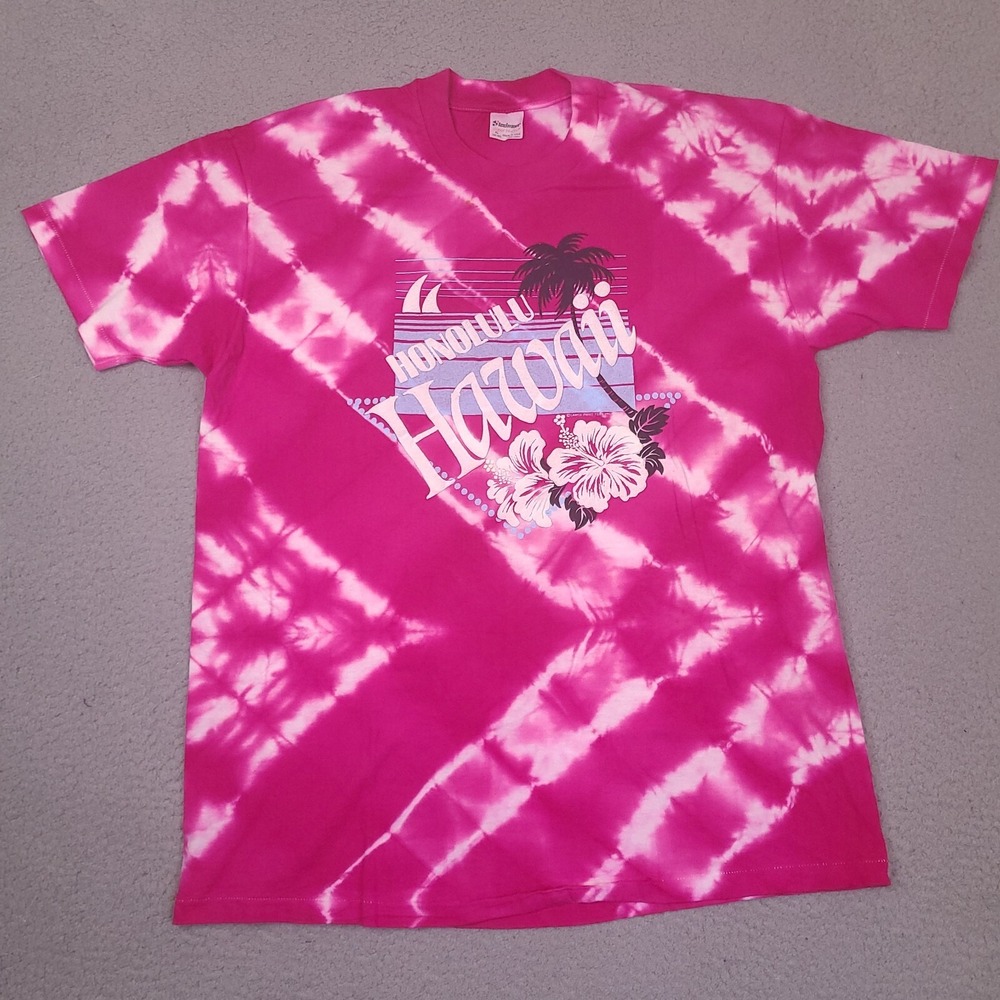 Vintage Honolulu Hawaii T-Shirt Mens XL Pink Tie Dye Stedman Made In USA Single